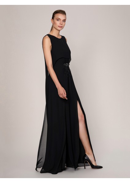 Toka Detaylı Maksi Boy Elbise Siyah K1911340_001