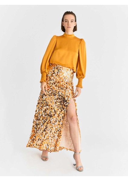 Yırtmaçlı Payetli Uzun Etek Turuncu K2015067_064 fırsatları