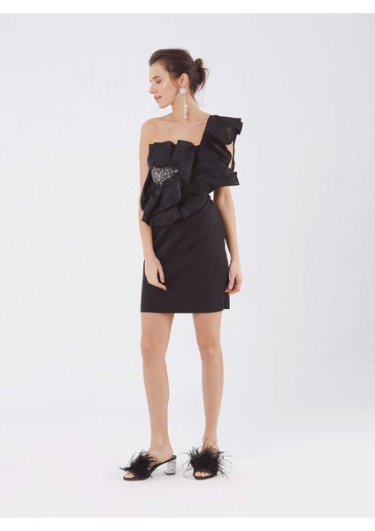 Tek Omuzlu Mini Abiye Elbise Siyah Y9911504_001 fiyatları