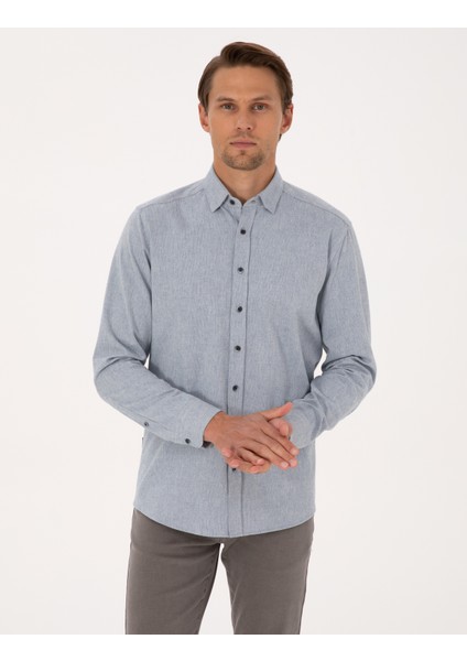 Erkek Mavi Regular Fit Uzun Kollu Gömlek 50312425-VR036