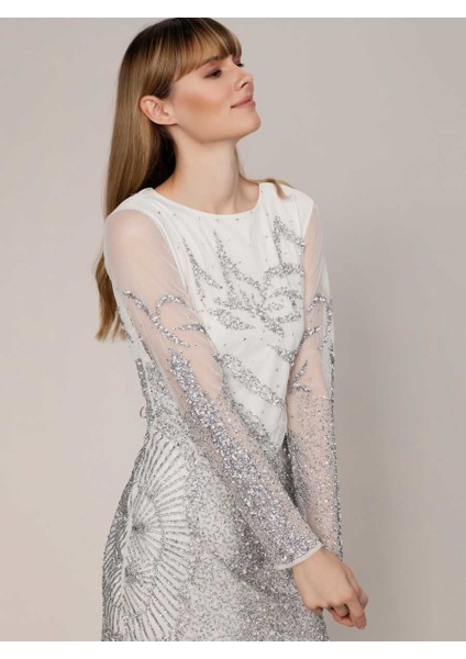 Taş İşlemeli Mini Elbise Krem Y1969101_047 modelleri