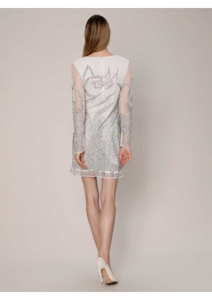 Taş İşlemeli Mini Elbise Krem Y1969101_047 fırsatları