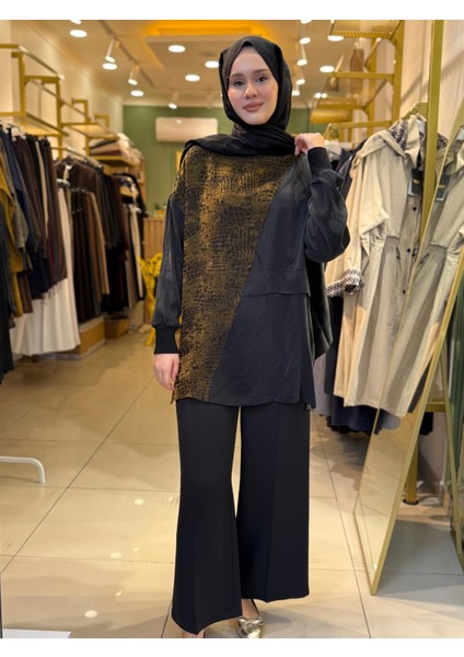 3005 Jakar Desenli Asimetrik Cupra Tunik