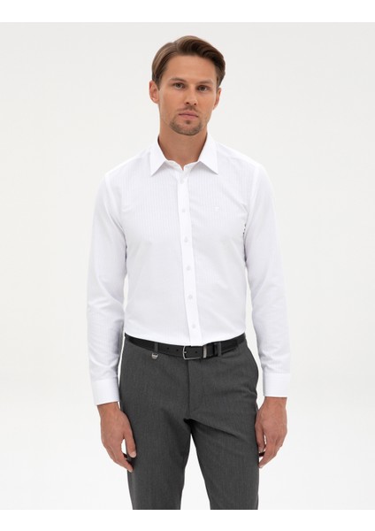Erkek Beyaz Slim Fit Uzun Kollu Gömlek 50312340-VR013