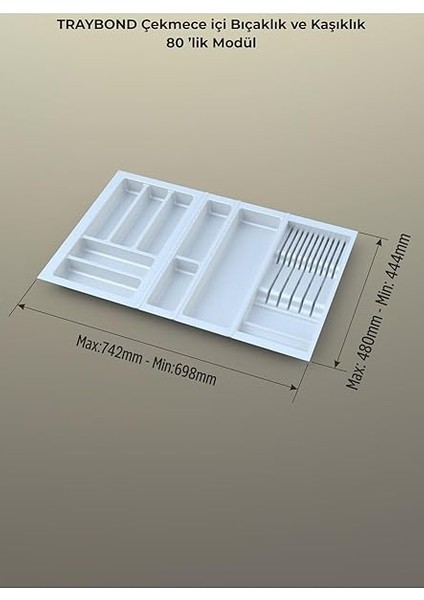 Çekmece Içi Kaşıklık ve Bıçaklık Düzenleyici Beyaz, 74X48 Yandan ve Boydan 4cm Kesilebilir modelleri