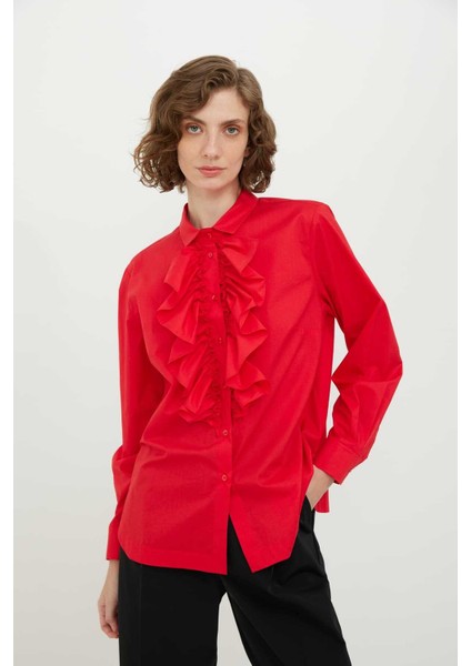 Yakası Fiyonklu Kadın Gömlek Kırmızı K2313561_006