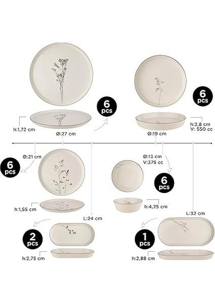 Porselen Bone V-Form 27 Parça Yemek Takımı Angelica modelleri