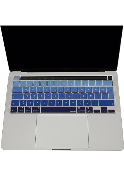 Macbook Pro 13INÇ M1-M2 Klavye Koruyucu Ombre Türkçe Q (Touchbarlı) A2338 A2289 A2251 A2141 ile Uyumlu Lacivert Mavi modelleri