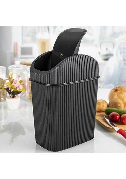 Diyarı Mini Pratik Kapaklı Banyo Mutfak ve Ofis Tezgah Üstü Çöp Kutusu 2,5 Lt Siyah 100 x 110 fiyatları
