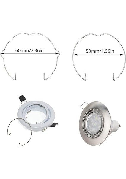 20 Adet Yaylı Halka GU10 MR16 Için Çap Downlight Tutucu Yaylı Halka Klips LED Halojen Lamba Tutucu 50 mm fiyatları