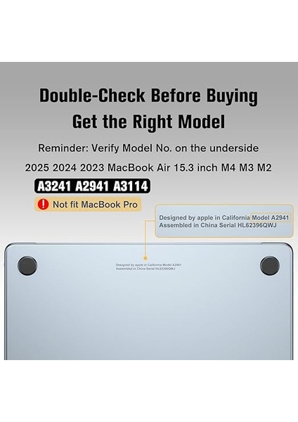 MacBook Air 15 Inç M4 M3 M2 A3241 A3114 A2941 (2025-2023) ile Uyumlu, Ultra Ince Sert Kapaklı Koruyucu Kılıf Snap Case MacBook Air 15" Retina ile Uyumlu, Gök Mavisi fiyatları