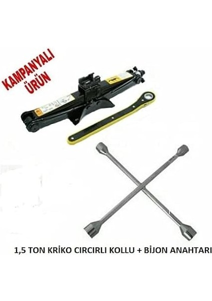 Krikosu 1.5 Ton Makas Cırcır Araç Kriko + Bijon Anahtarı fırsatları