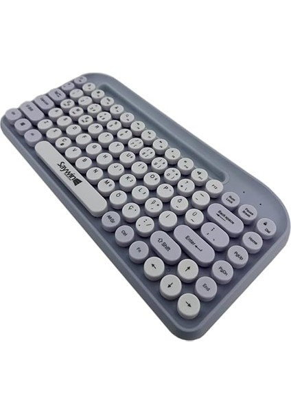 Bluetooth Klavye Renkli Retro Kablosuz Klavye Daktilo Görünümlü Tuş Tasarımı Şık ve Kullanışlı Telefon Koyma Gözü Pilli Türkçe Q Klavye Sw-05 (Mor) modelleri
