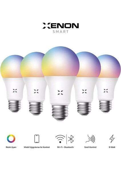 Smart Akıllı Wi-Fi LED Akıllı Rgb Ampul, Mobil Uygulama Denetimli, Google Home ve Alexa Uyumlu Çok Renkli Lamba (5 Adet) X7021 fiyatları