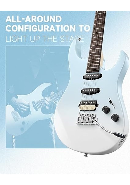 Dmt-66 39 Inç Tam Boy Elektro Gitar, Yeni Başlayanlar Için, Başlangıç Elektro Gitar Seti, Çantalı, Gradyan Mavi fırsatları