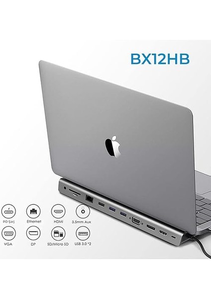 BX12HB 11'i 1 USB C Hub, 4K Hdmı, Dp, Vga, Görüntü Aktarımı, 100W Pd, 3x USB 3.0 Girişi, 1 Gigabit Ethernet, Micro Sd/sd Girişi, 3,5 mm Jack. MacBook Pro Için Multiport Bağlantı Noktası. fiyatları