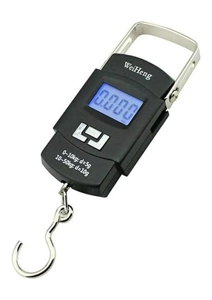 LCD Ekran Seyahat Bavul Ağırlık El Terazi, Dijital Taşınabilir Askılı Pilli Bagaj Tartısı, 50 kg Kapasite, Balık Tartısı ve Çok Amaçlı Kullanım