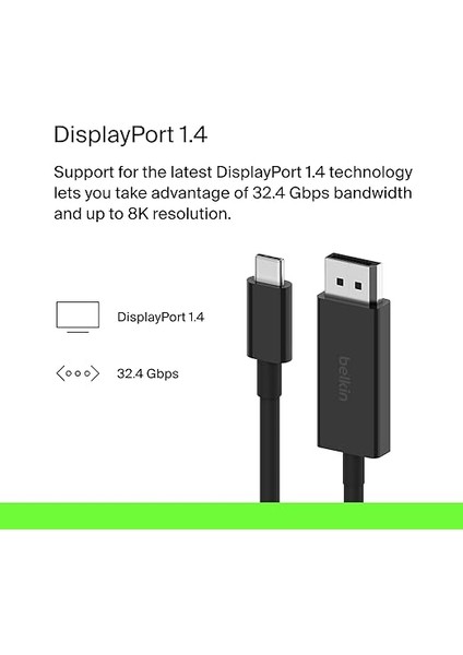 USB Tip C - Displayport 1.4 Kablo 6.6ft/2m, 32.4gbps, 8K@60Hz Veya 4K@144HZ, Hbr3, Dsc, Hdcp 2.2, Dp Alt Modu, Geriye Dönük Uyumlu, Windows, Macos, Ipados, Android ve Daha Fazlası ile Çalışır fiyatları