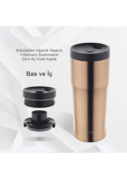 Sızdırmaz Vakumlu Çıft Katmanlı Çelik Bardak Termos 480 ml 6 Saat Sıcak / 12 Saat Soğuk - Bronz indirimleri