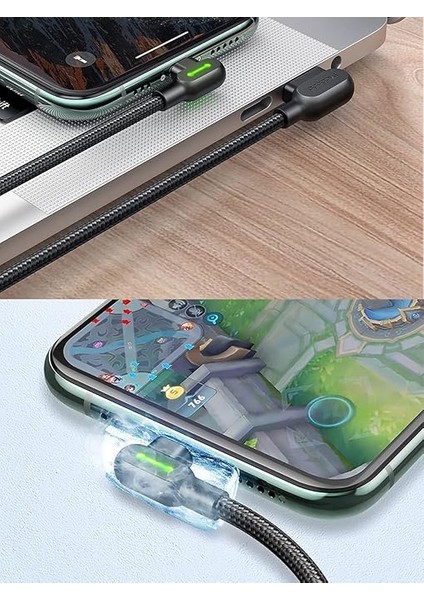 LED 90 Derece Şarj Kablosu Açılı USB Kablosu Açılı Naylon Örgülü Hızlı Şarj Cihazı Veri Senkronizasyon L Şeklinde Kablo Adaptörü iPhone x 8 7 6 Plus Pad Pod (1,8 M) ile Uyumlu fırsatları