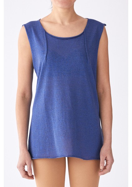 Sırt Detaylı Kolsuz Triko Mavi Y1971067_036