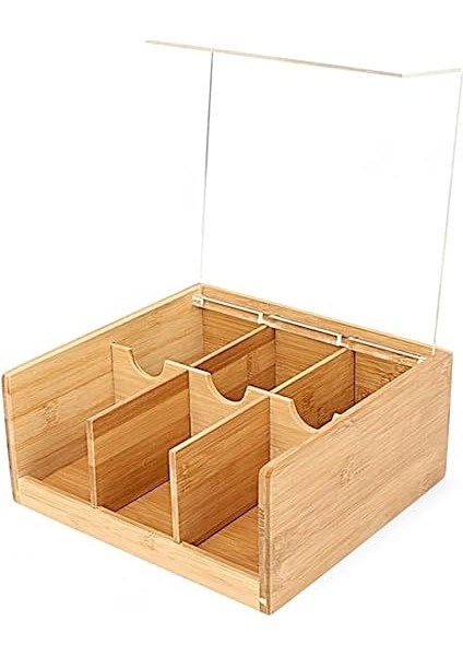 Akrilik Şeffaf Kapaklı Bambu 6 Bölmeli Çay Kutusu -%100 Orjinal Bambu Şeffaf Kapak (22CM*22CM*10CM) fırsatları