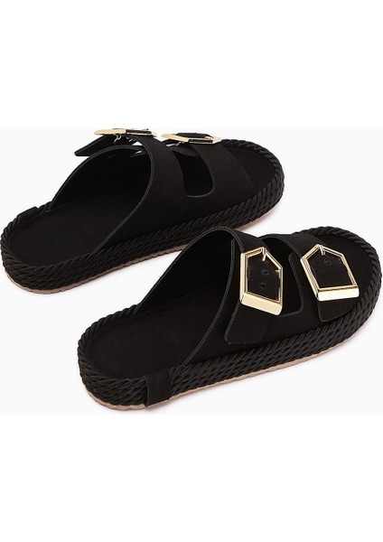 Horia Siyah Çift Bantlı Örgü Tabanlı Kadın Terlik fırsatları