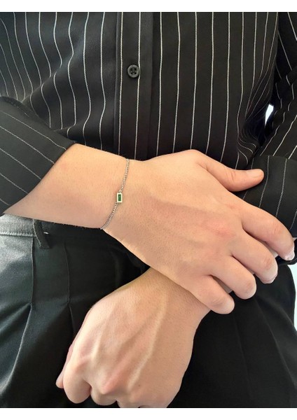 Silver Erkek Zincir Bileklik Paslanmaz Çelik Renk Atmaz Unısex Kararmaz Çelik Bileklik Yeşil Taşlı fırsatları