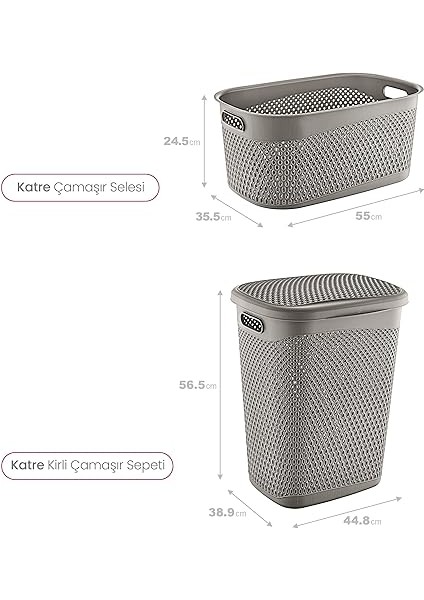 Katre Kirli Çamaşır Sepeti ve Çamaşır Selesi Set Terra TRN-170-171-05 modelleri