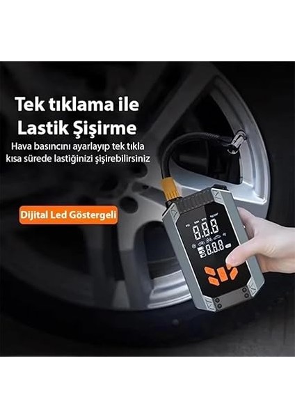 Akım Korumalı 2in1 150W 150PSI Araç Lastik Şişirme Pompası ve Araç Akü Takviye Cihazı Starter modelleri