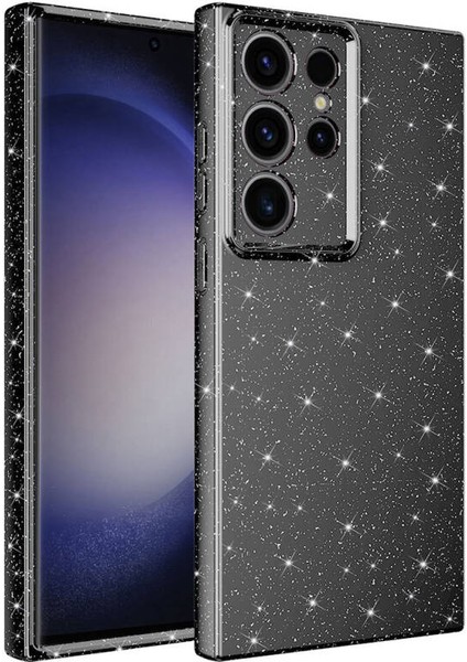 Galaxy S23 Ultra Kılıf Kamera Korumalı Simli Lüks Tkdw Koton Kapak-Gri