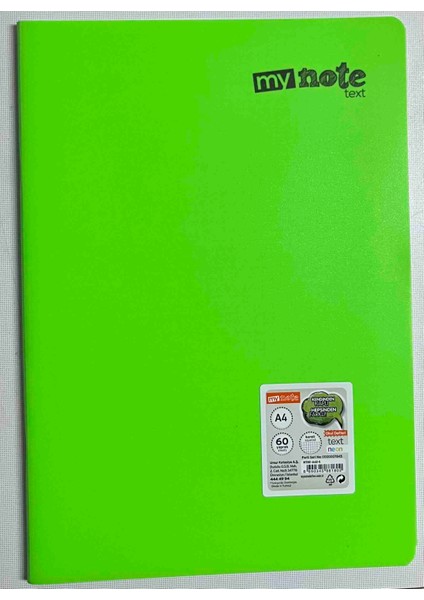A4 60 Yaprak Kareli Pp Kapak Dikişli Defter Neon Yeşil