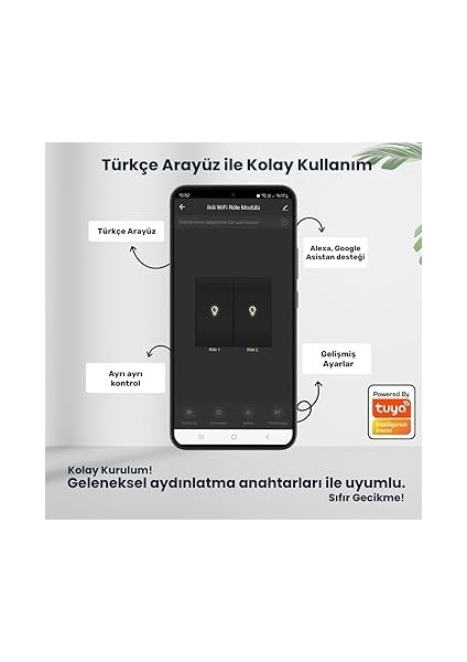Tuya Uyumlu Akıllı Anahtar Modülü, Çift Çıkışlı, Anahtar Girişli, 2X10A - 220V Röle, Google Asistan ve Alexa Destekli indirimleri