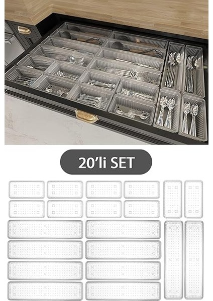 Home 20'li Modüler Set Kaşıklık Çekmece Içi Düzenleyici Çatal Kaşık Bıçak Düzenleme Organizeri Şeffaf fiyatları