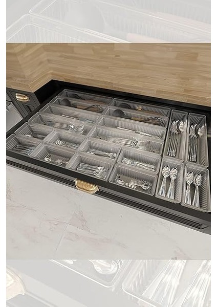 Home 20'li Modüler Set Kaşıklık Çekmece Içi Düzenleyici Çatal Kaşık Bıçak Düzenleme Organizeri Şeffaf indirimleri