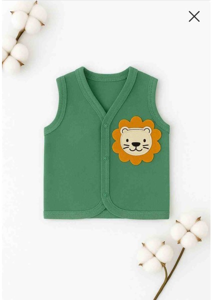 Aslan Figürlü Çıtçıtlı Mevsimlik Bebek Penye Yelek %100 Pamuk