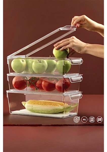 Lüks 3'lü Süzgeçli Kapaklı Buzdolabı Düzenleyici | Saklama Kabı | Dolap Içi Düzenleyici Organizer | indirimleri