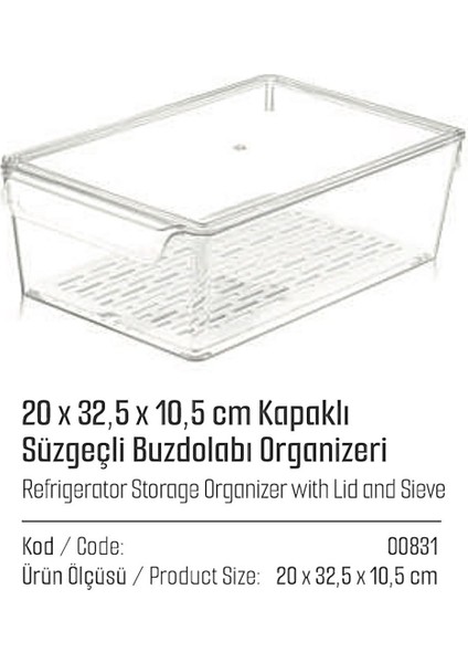 Lüks 3'lü Süzgeçli Kapaklı Buzdolabı Düzenleyici | Saklama Kabı | Dolap Içi Düzenleyici Organizer | fırsatları