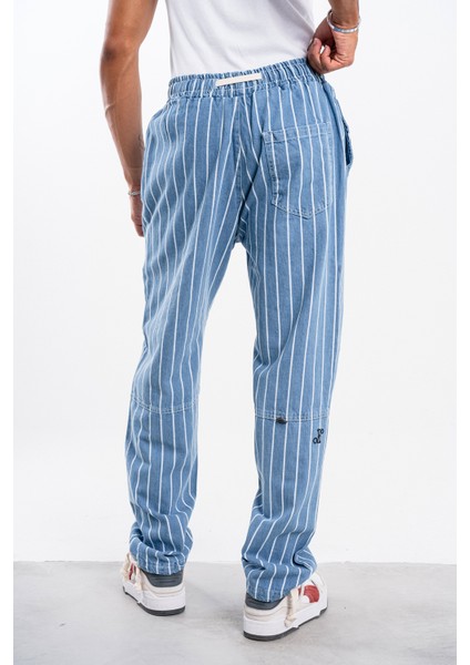 Erkek Koyu Mavi Çizgili Bol Pantolon Gabardin indirimleri