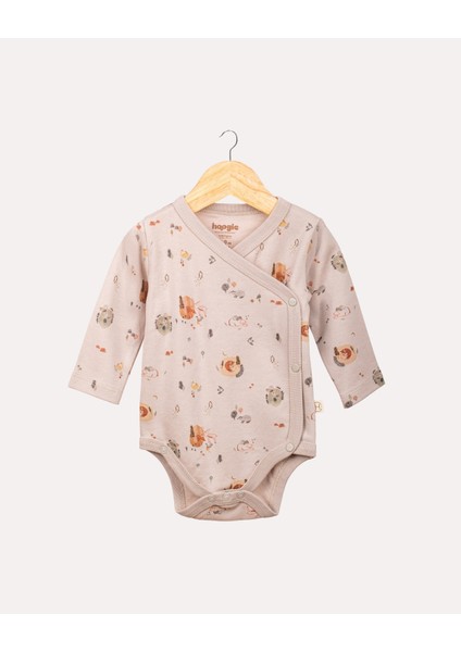 %100 Organik Pamuk Gots Sertifikalı Kruvaze Orman Desenli Bebek & Yenidoğan Body - Taş Rengi