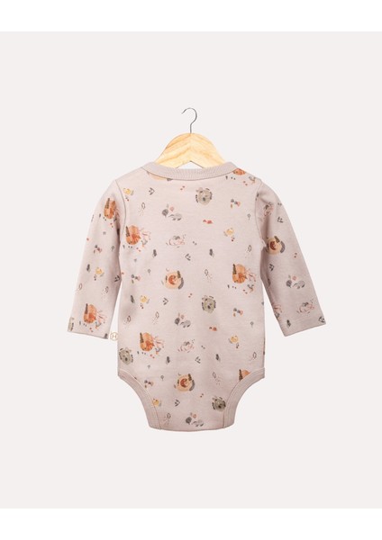 %100 Organik Pamuk Gots Sertifikalı Kruvaze Orman Desenli Bebek & Yenidoğan Body - Taş Rengi fiyatları