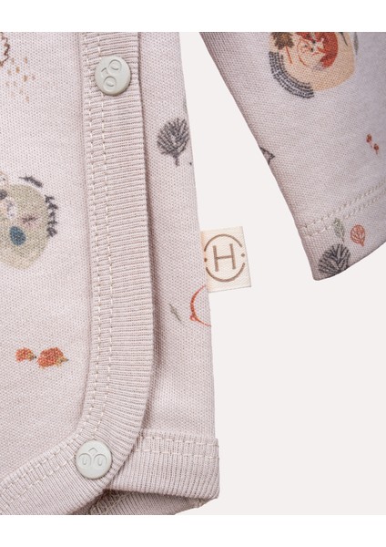 %100 Organik Pamuk Gots Sertifikalı Kruvaze Orman Desenli Bebek & Yenidoğan Body - Taş Rengi modelleri