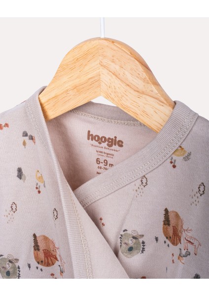 %100 Organik Pamuk Gots Sertifikalı Kruvaze Orman Desenli Bebek & Yenidoğan Body - Taş Rengi fırsatları