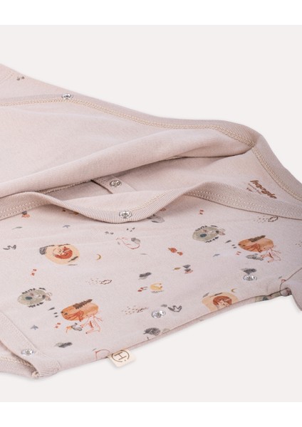 %100 Organik Pamuk Gots Sertifikalı Kruvaze Orman Desenli Bebek & Yenidoğan Body - Taş Rengi indirimleri