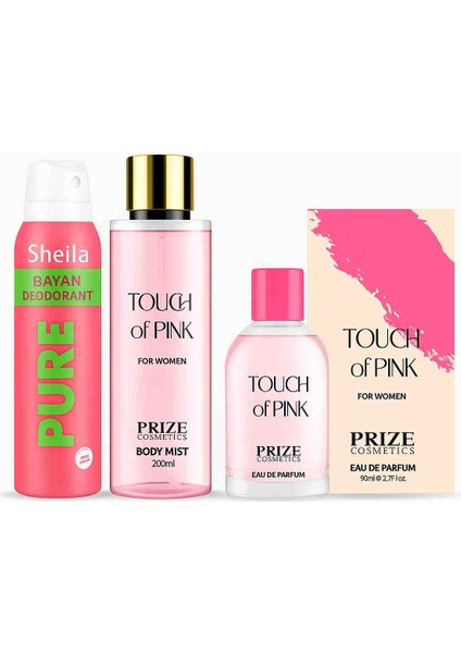 Prize Cosmetics Touch Of Pink Kadın Parfüm&vücut Spreyi Shela Deodorant 3'lü Set
