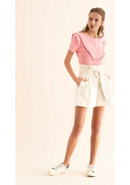 Kuşaklı Kadın Şort Kemik Y9912604_019