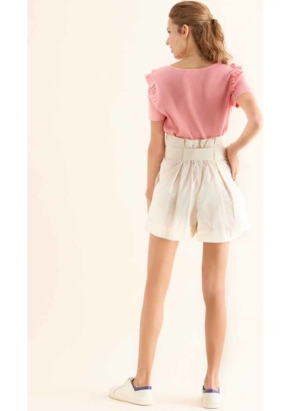 Kuşaklı Kadın Şort Kemik Y9912604_019 modelleri