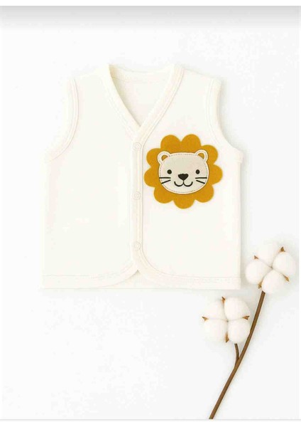 Aslan Figürlü Çıtçıtlı Mevsimlik Bebek Penye Yelek %100 Pamuk