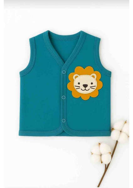 Aslan Figürlü Çıtçıtlı Mevsimlik Bebek Penye Yelek %100 Pamuk