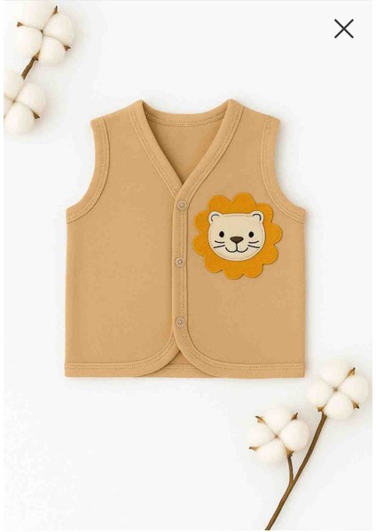 Aslan Figürlü Çıtçıtlı Mevsimlik Bebek Penye Yelek %100 Pamuk